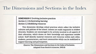 The Dimensions and Sections in the Index
 