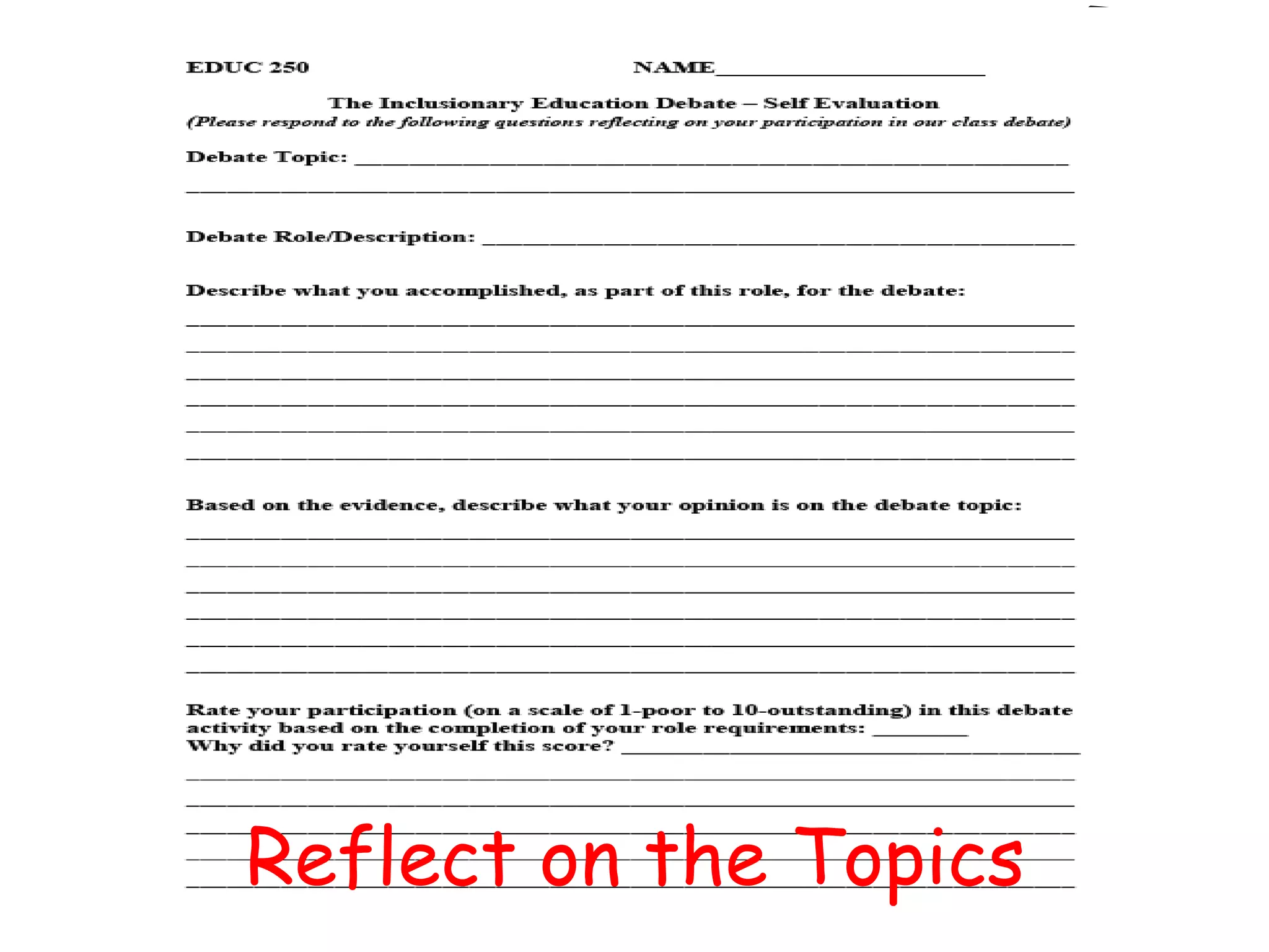 Reflect on the Topics

 