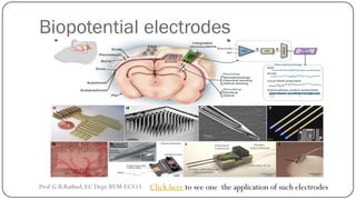 Biopotential electrodes
Prof.G.B.Rathod, EC Dept.BVM-EC453 Click here to see one the application of such electrodes
 