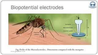 Biopotential electrodes
Fig: Probe of the Microelectrodes.. Dimensions compared with the mosquito
www.gbrathod.co.in
 