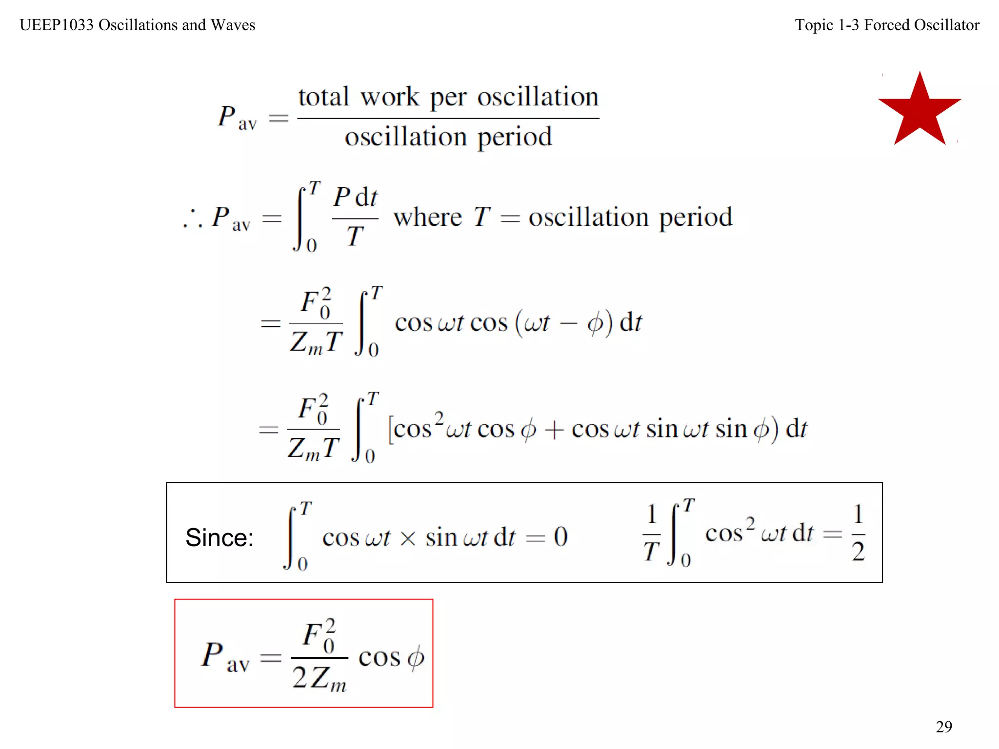 Topic 1-3 Forced Oscillator
29
UEEP1033 Oscillations and Waves
Since:
 
