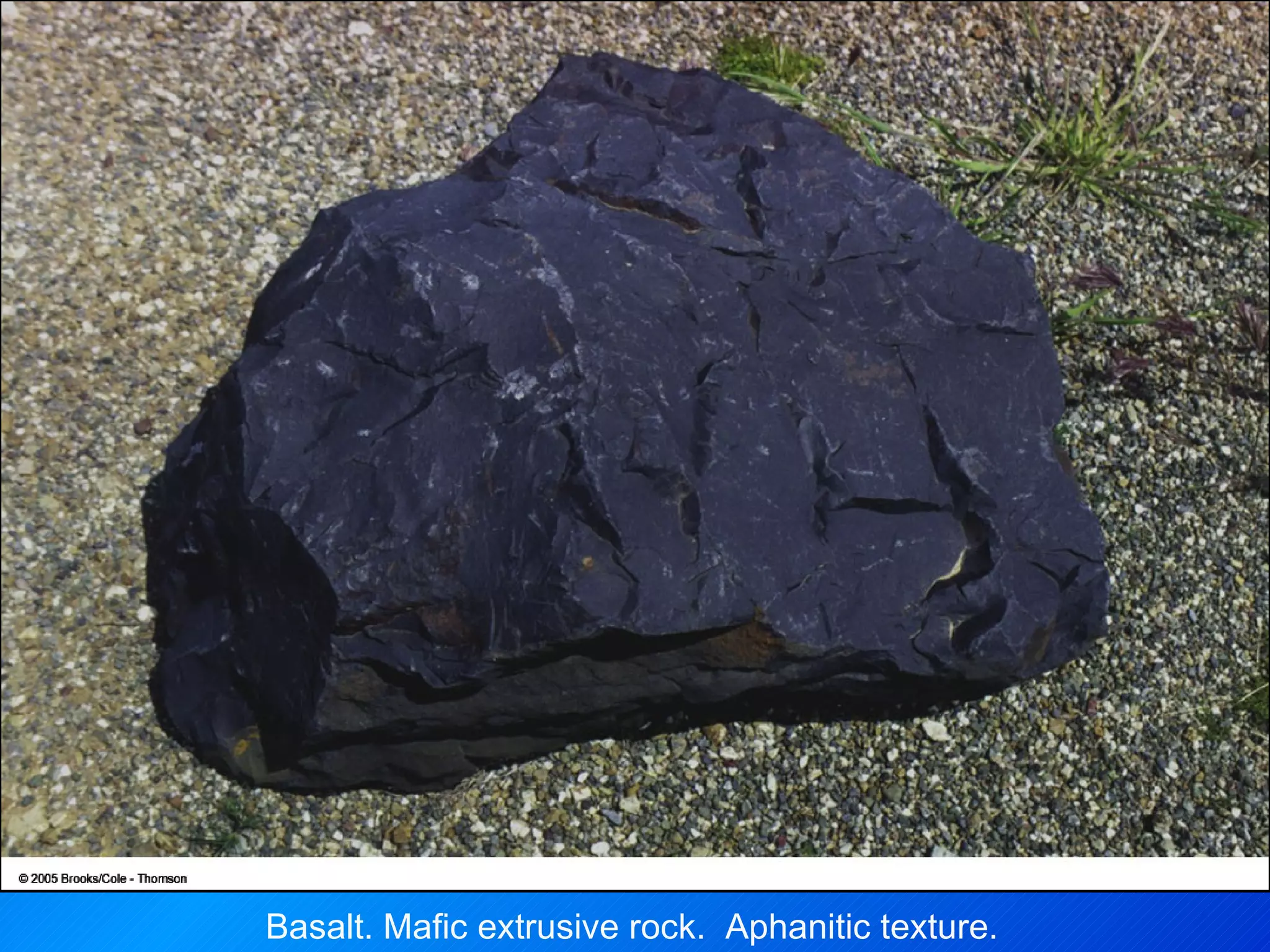 Basalt. Mafic extrusive rock.  Aphanitic texture. 