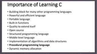 Introduction to C Programming | Importance of Learning C | PPT