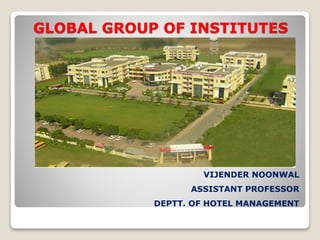 GLOBAL GROUP OF INSTITUTES
VIJENDER NOONWAL
ASSISTANT PROFESSOR
DEPTT. OF HOTEL MANAGEMENT
 
