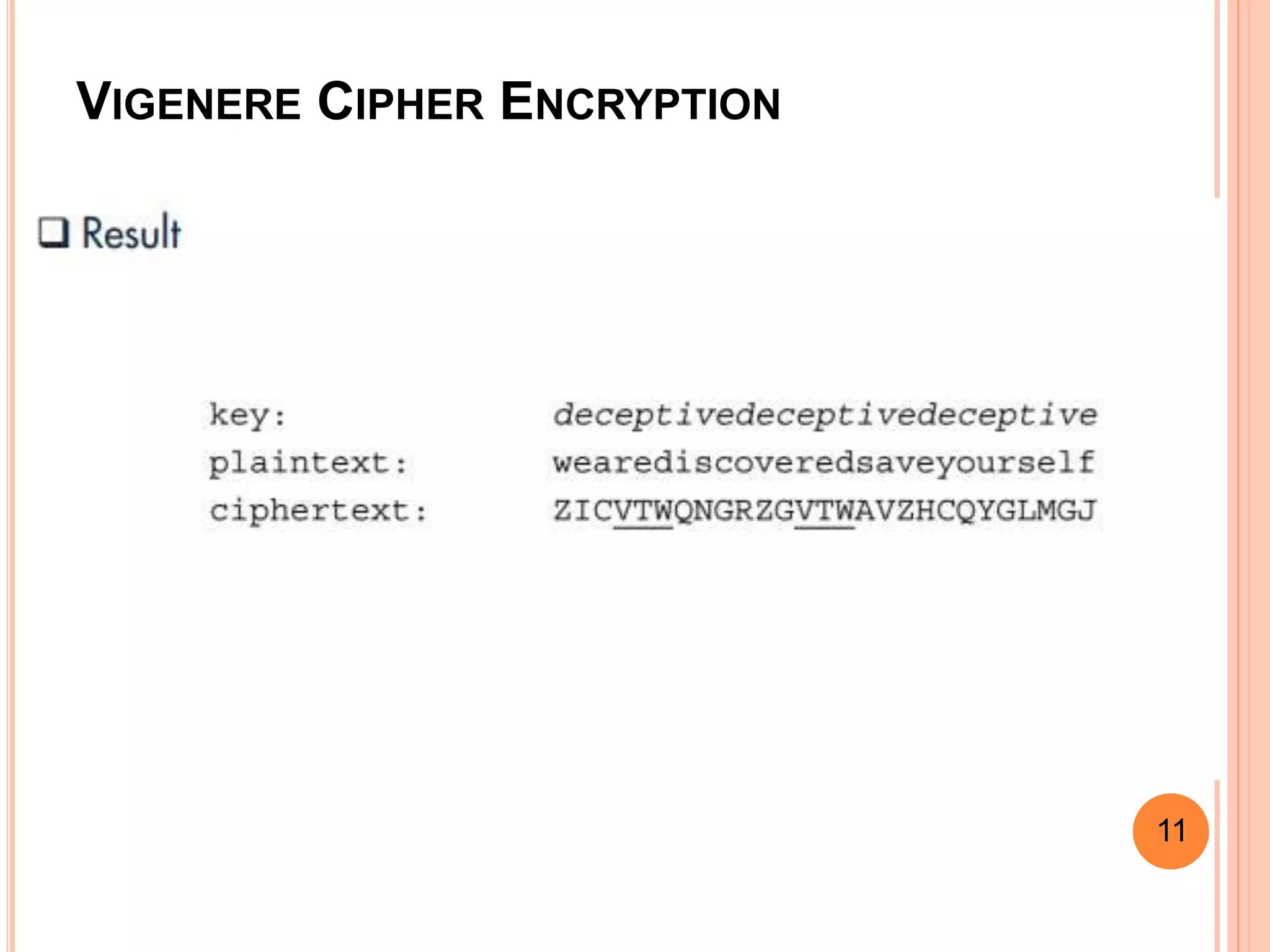 VIGENERE CIPHER ENCRYPTION
11
 