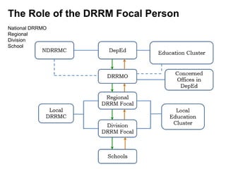 The Role of the DRRM Focal Person
National DRRMO
Regional
Division
School
 