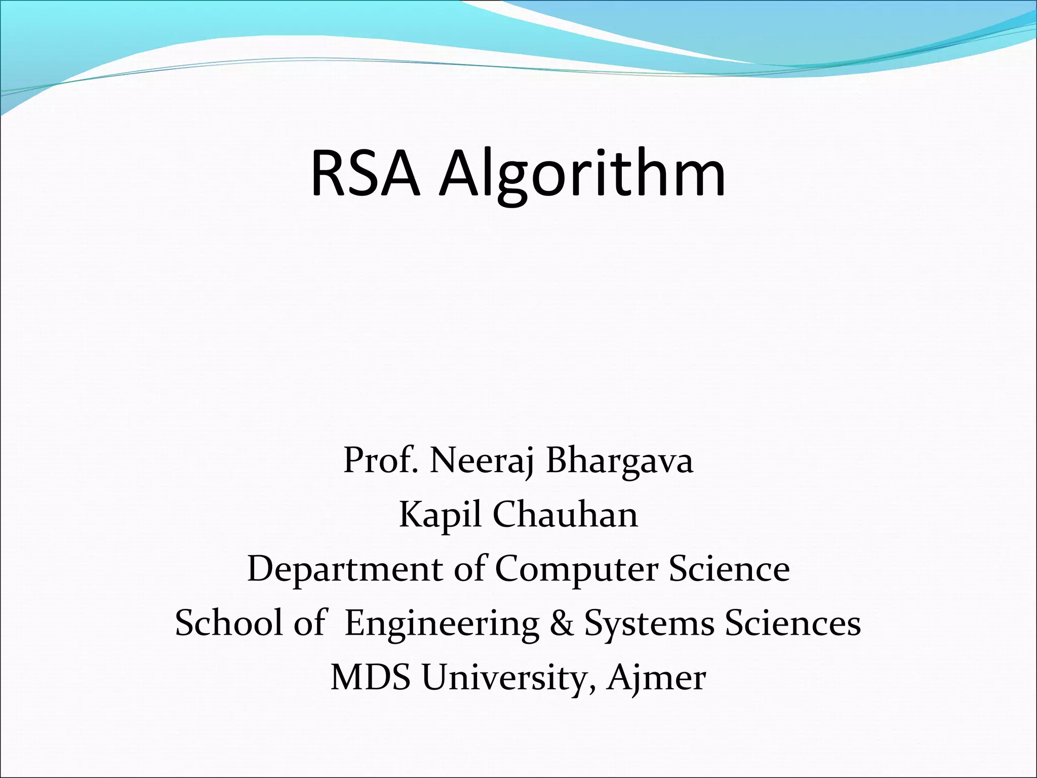 RSA Algorithm | PPT