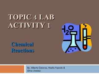 TOPIC 4 LAB ACTIVITY 1 Chemical Reactions By: Alberto Cánovas, Noelia Fajardo & Silvia Jiménez 