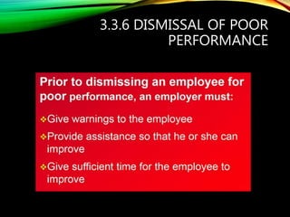 3.3.6 DISMISSAL OF POOR
PERFORMANCE
 