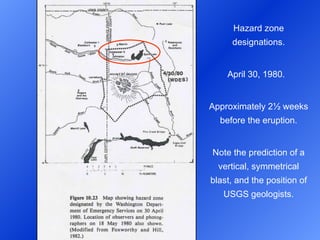 Hazard zone designations. April 30, 1980.  Approximately 2 ½ weeks before the eruption. Note the prediction of a vertical, symmetrical blast, and the position of USGS geologists . 