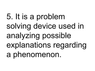 5. It is a problem
solving device used in
analyzing possible
explanations regarding
a phenomenon.
 