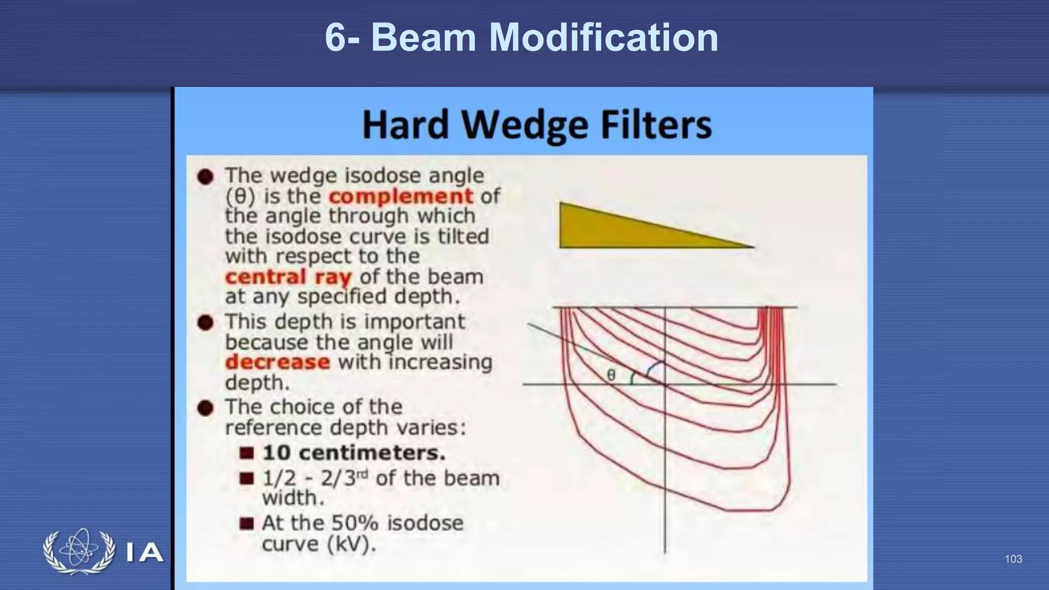 Radiation Protection in Radiotherapy Part 5, lecture 2: Equipment - superficial, telecurie 103
6- Beam Modification
 