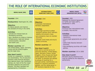 THE ROLE OF INTERNATIONAL ECONOMIC INSTITUTIONS
PAGE 56. ex 1
 