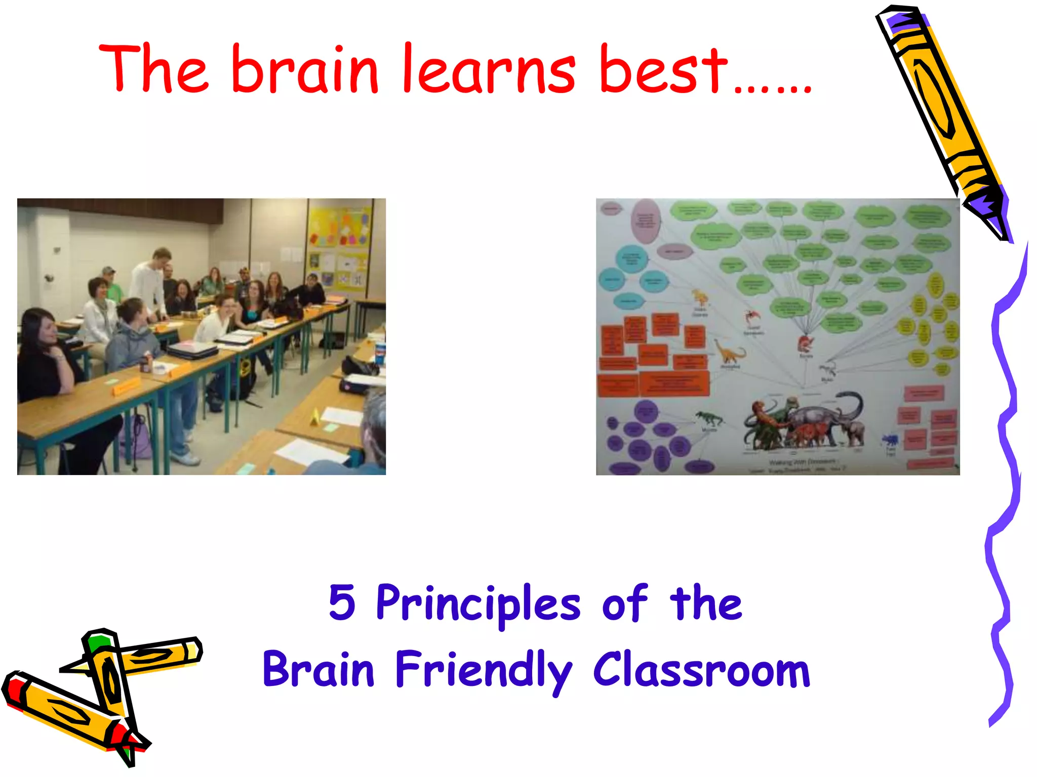 The brain learns best……
5 Principles of the
Brain Friendly Classroom
 