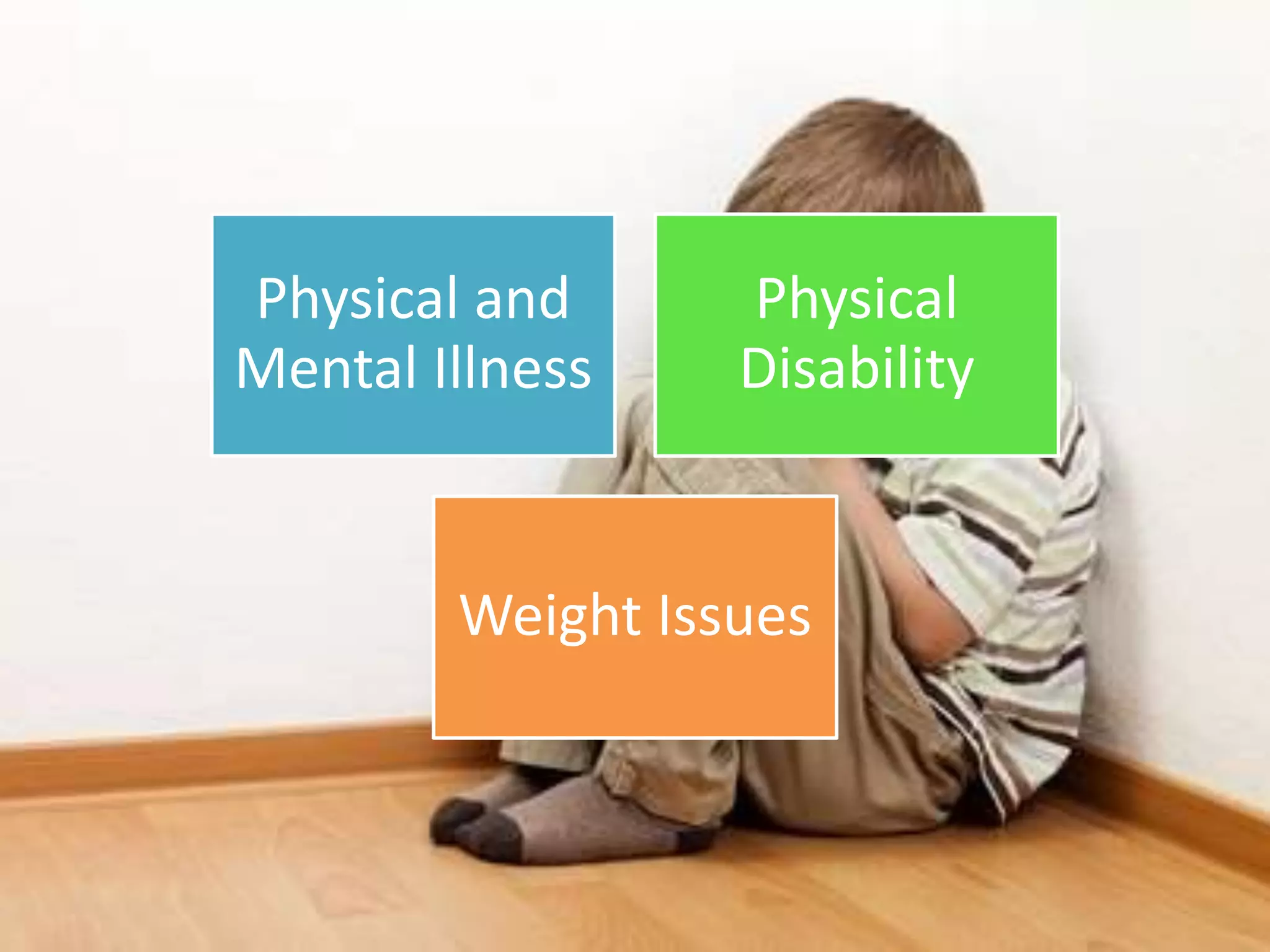 Physical and
Mental Illness
Physical
Disability
Weight Issues
 