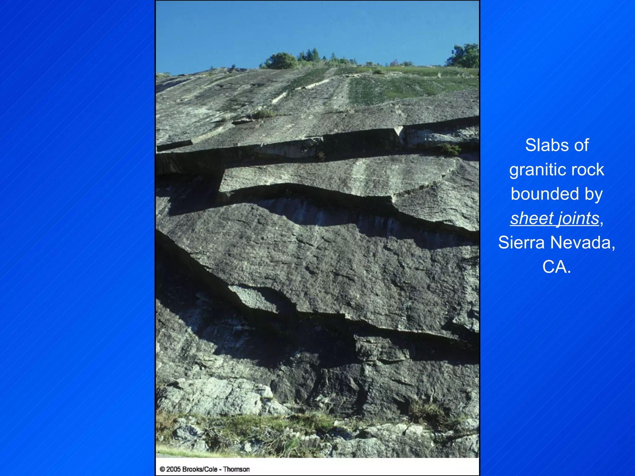 Slabs of granitic rock bounded by  sheet joints , Sierra Nevada, CA. 