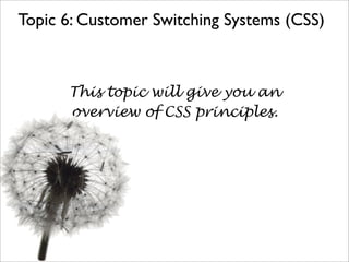 Topic 6: Customer Switching Systems (CSS)



      This topic will give you an
      overview of CSS principles.
 