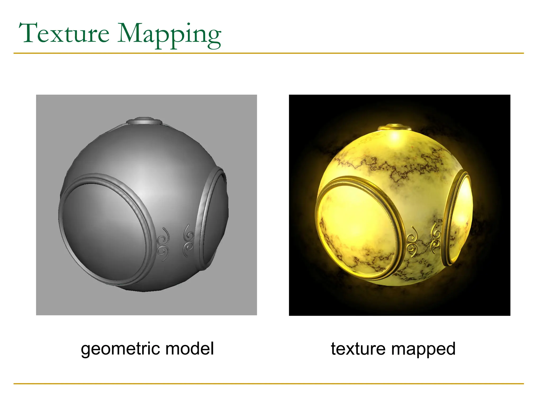 Texture Mapping
geometric model texture mapped
 