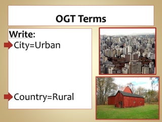 Write:
City=Urban
Country=Rural
 