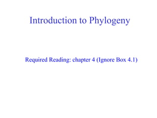 Introduction to Phylogeny
Required Reading: chapter 4 (Ignore Box 4.1)
 