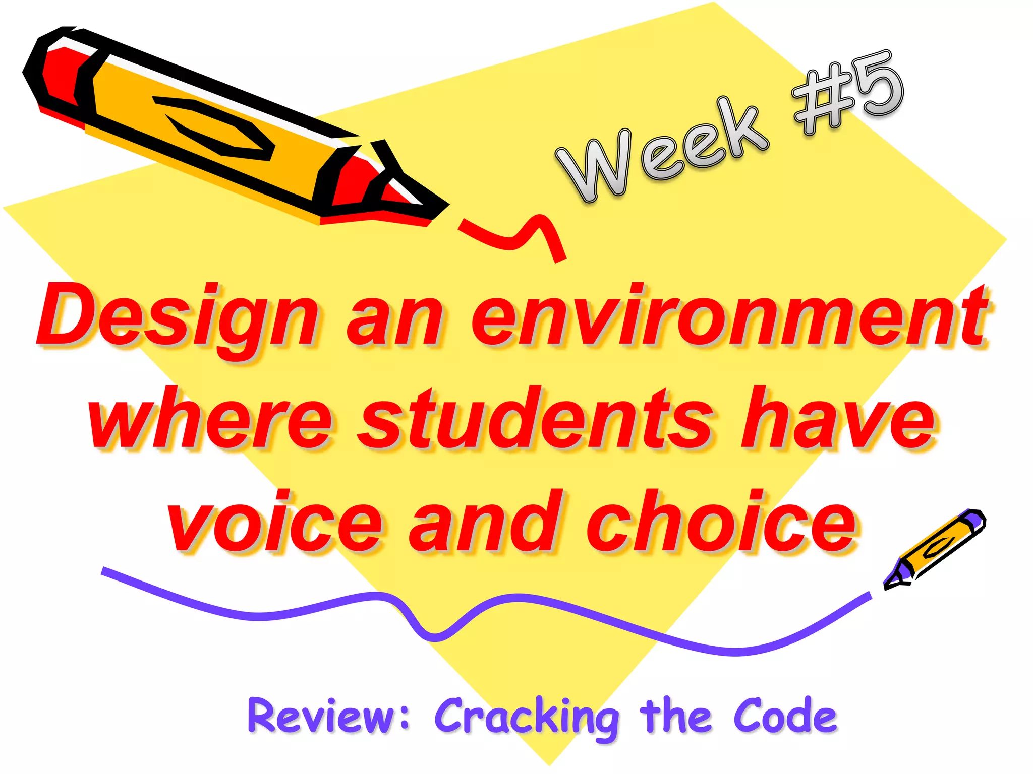 Design an environment 
where students have 
voice and choice 
Review: Cracking the Code 
 