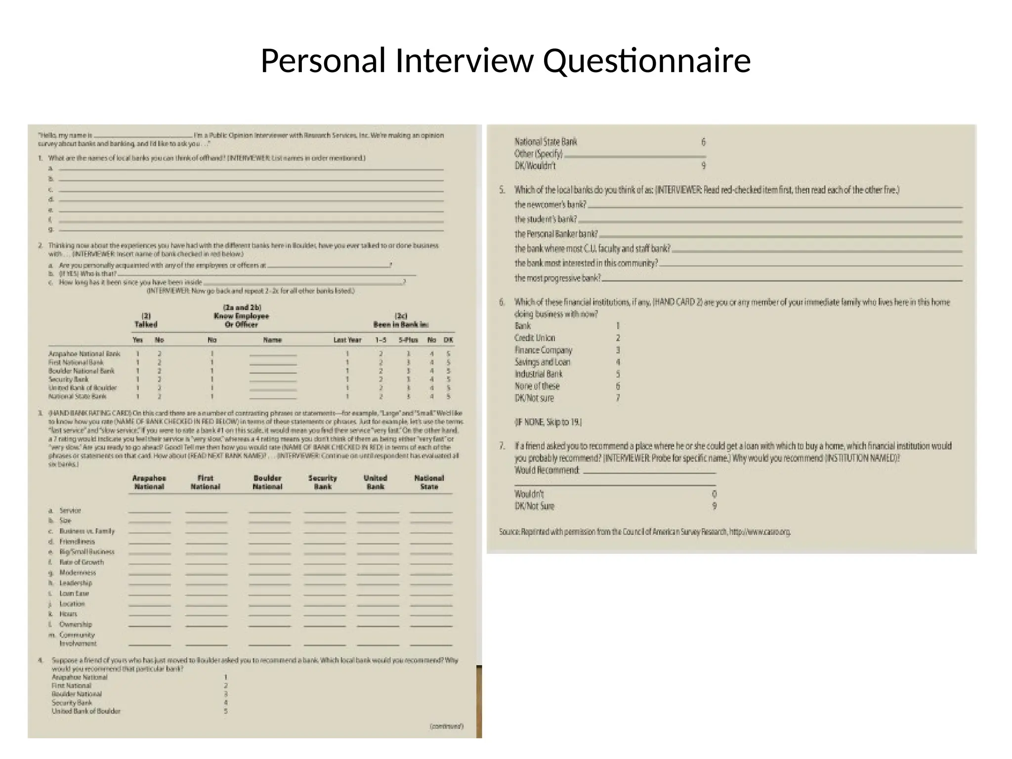Personal Interview Questionnaire
 