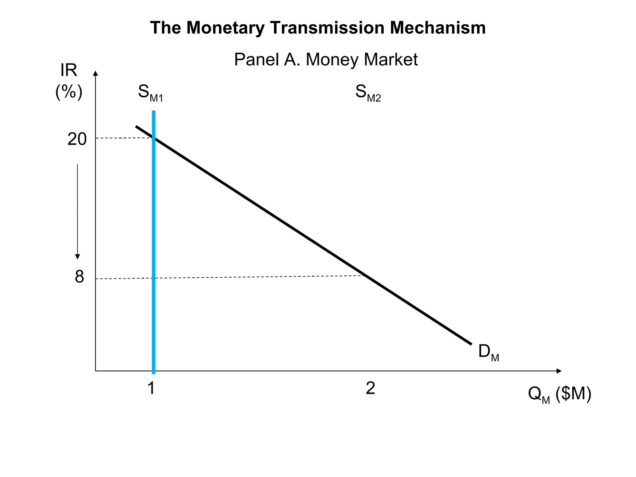 Panel A. Money Market D M S M1 S M2 Q M  ($M) 1 2 8 20 IR (%) The Monetary Transmission Mechanism 