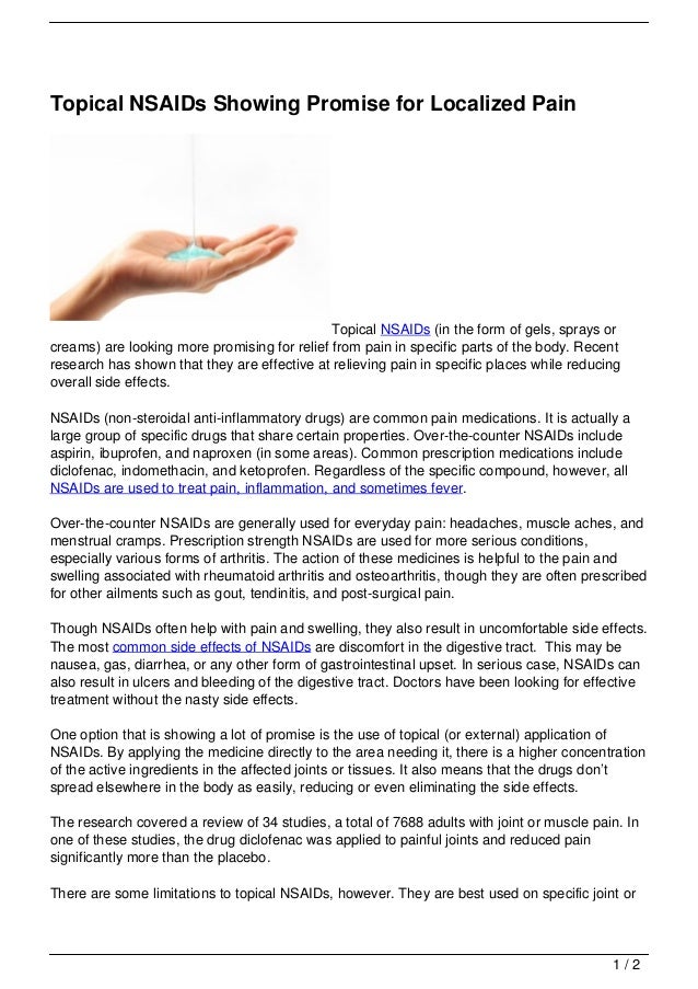 Topical NSAIDs Showing Promise for Localized Pain