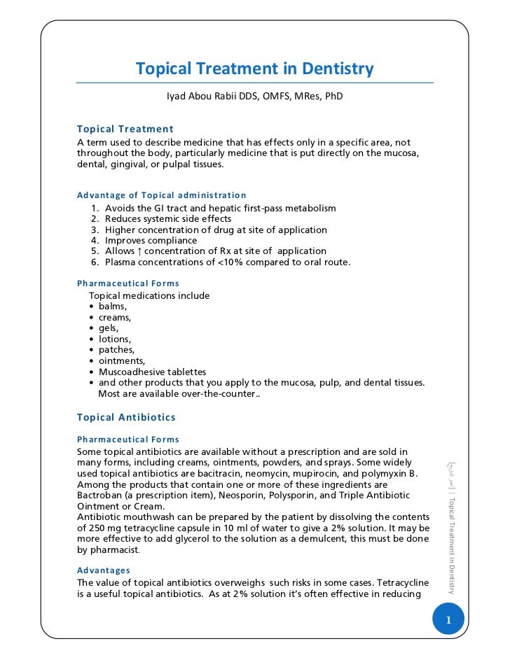 Topical drugs in dentistry