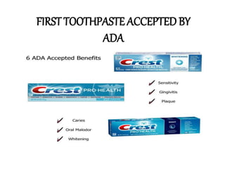FIRST TOOTHPASTE ACCEPTED BY
ADA
 