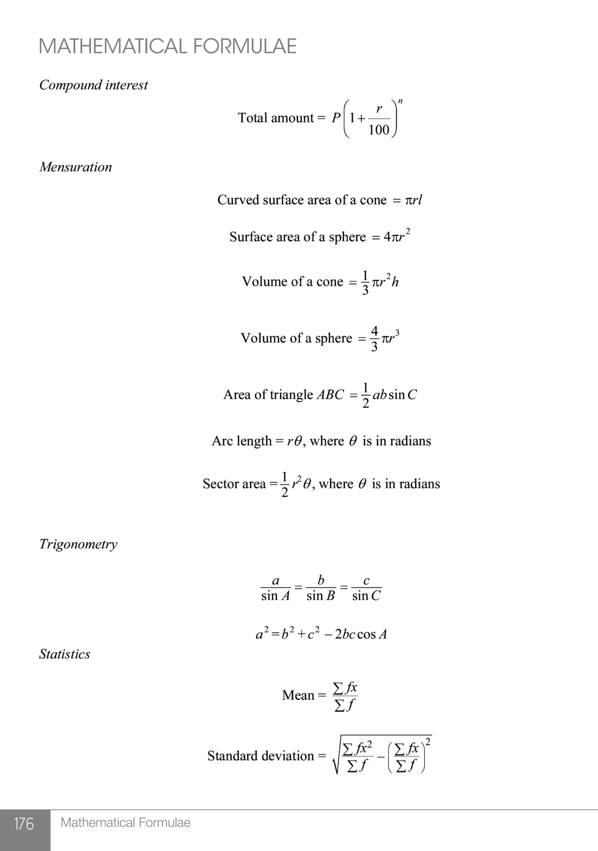 176 Mathematical Formulae
MATHEMATICAL FORMULAE
 