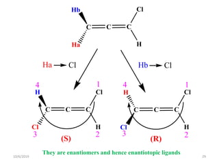 C CC
(R)(S)
H
Cl
Ha
Hb
Ha Cl Hb Cl
C CC
H
Cl
Cl
H
CC C
H
Cl
Cl
H
1
23
41
23
4
They are enantiomers and hence enantiotopic ligands
10/6/2019 29
 