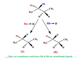 (R)(S)
Ha D Hb D
H3C
CH3
Ha
H
Hb
H
H3C
CH3
D
H
H
H
H3C
CH3
H
H
D
H
They are enantiomers and hence Ha & Hb are enantiotopic ligands10/6/2019 31
 