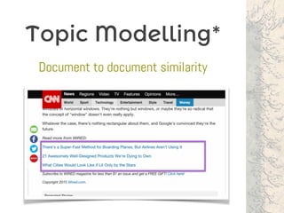 Topic Modelling*
Document to document similarity
 