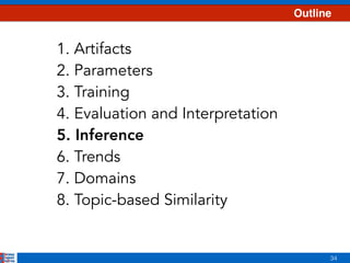 34
Outline
1. Artifacts
2. Parameters
3. Training
4. Evaluation and Interpretation
5. Inference
6. Trends
7. Domains
8. Topic-based Similarity
 