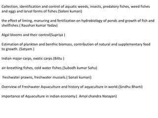 Topic of Freshwater AquacultureManagement control of aquatic weeds and ...