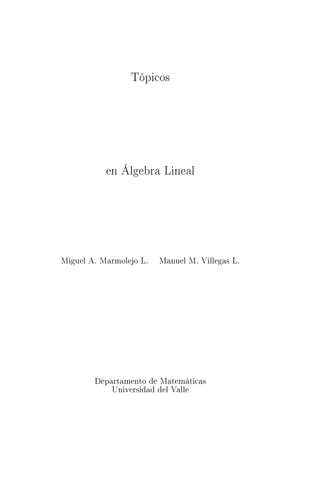 Tópicos
en Álgebra Lineal
Miguel A. Marmolejo L. Manuel M. Villegas L.
Departamento de Matemáticas
Universidad del Valle
 