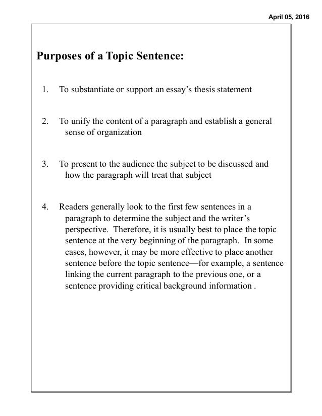 Essay body paragraph topic sentence