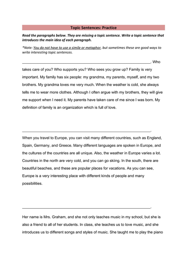 Topic sentences practice | PDF