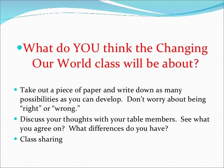 Topics for changing our world & links to CWW