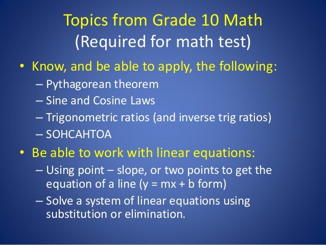Academic class math topics