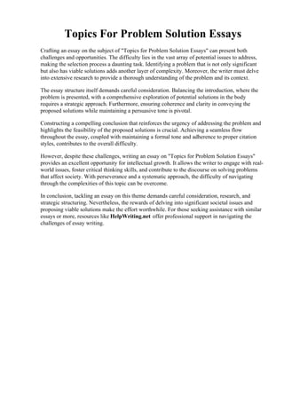 Topics For Problem Solution Essays | PDF