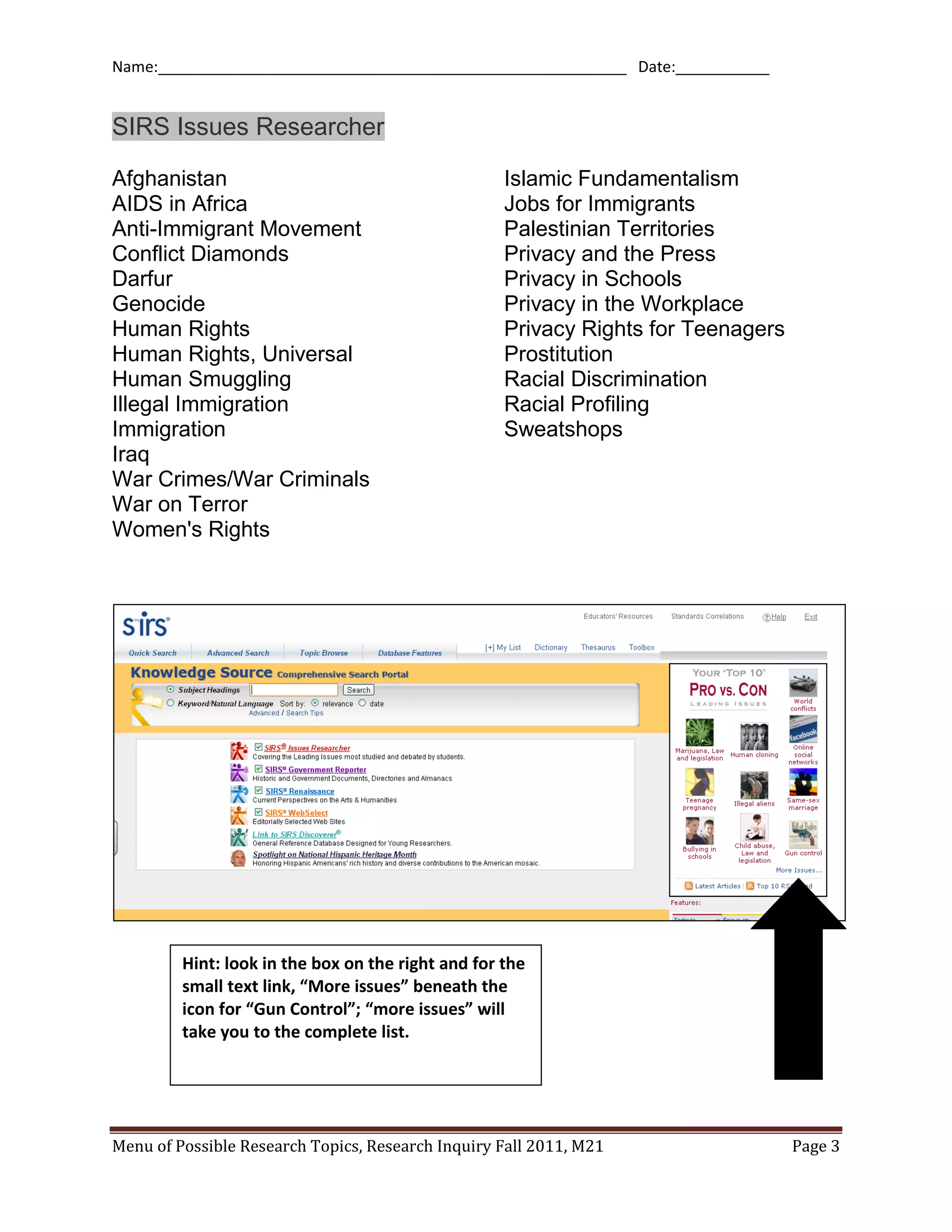 List Of Potential Research Topics