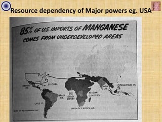 Resource dependency of Major powers eg. USA
 