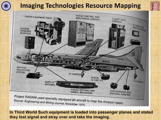 Imaging Technologies Resource Mapping




In Third World Such equipment is loaded into passenger planes and stated
they lost signal and stray over and take the imaging.
 