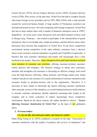 Topic The Factors Effecting Customer Satisfication In Viettel Post | DOCX