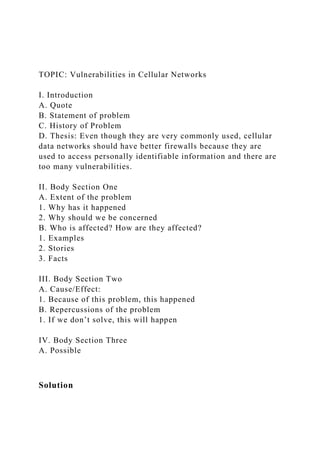 TOPIC Vulnerabilities in Cellular NetworksI. Introduction .docx