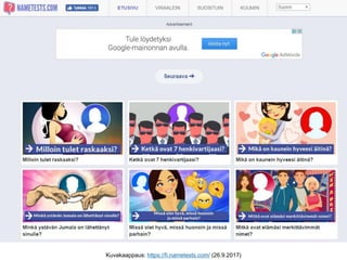 Kuvakaappaus: https://fi.nametests.com/ (26.9.2017)
 