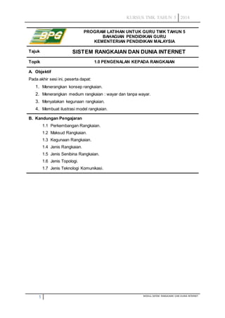 KURSUS TMK TAHUN 5 2014 
PROGRAM LATIHAN UNTUK GURU TMK TAHUN 5 
BAHAGIAN PENDIDIKAN GURU 
KEMENTERIAN PENDIDIKAN MALAYSIA...