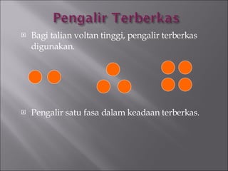 Bagi talian voltan tinggi, pengalir terberkas digunakan. Pengalir satu fasa dalam keadaan terberkas. 